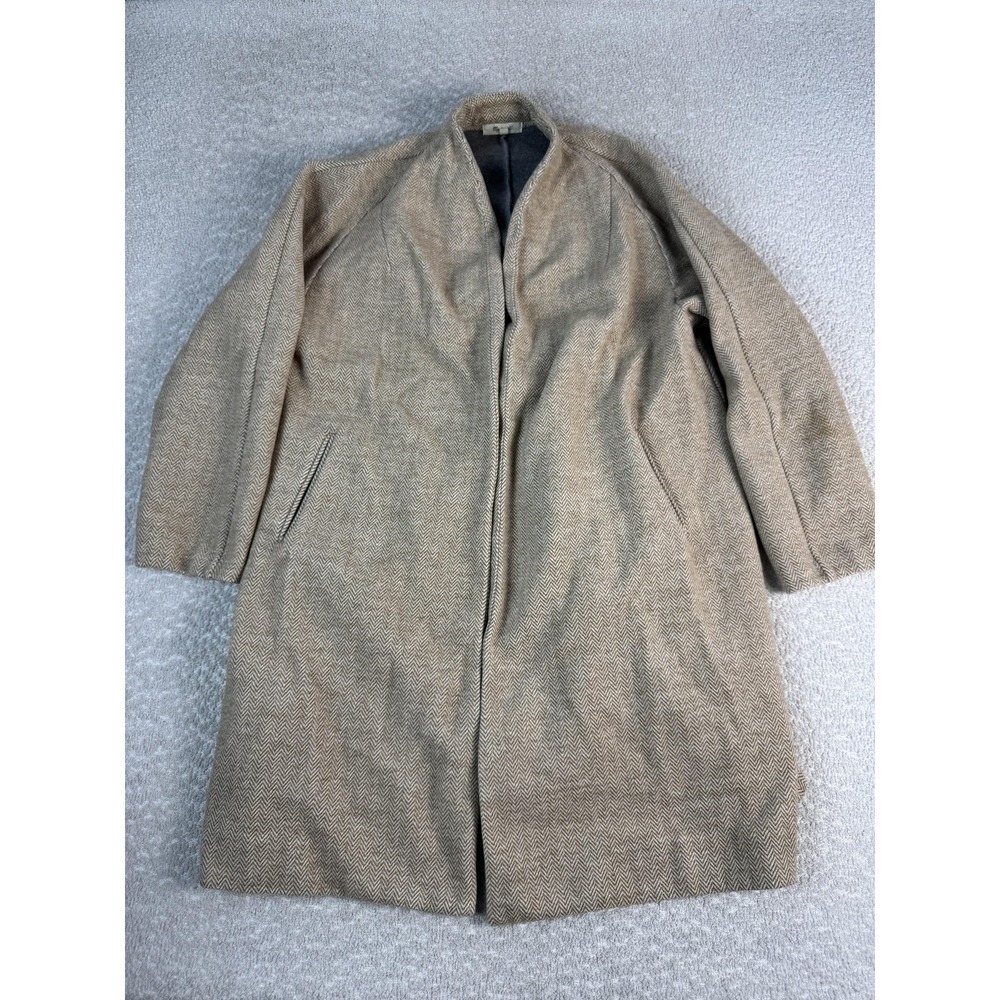 Madewell Coat Womens Medium Beige Herringbone Zip Front Lined Tweed Overcoat